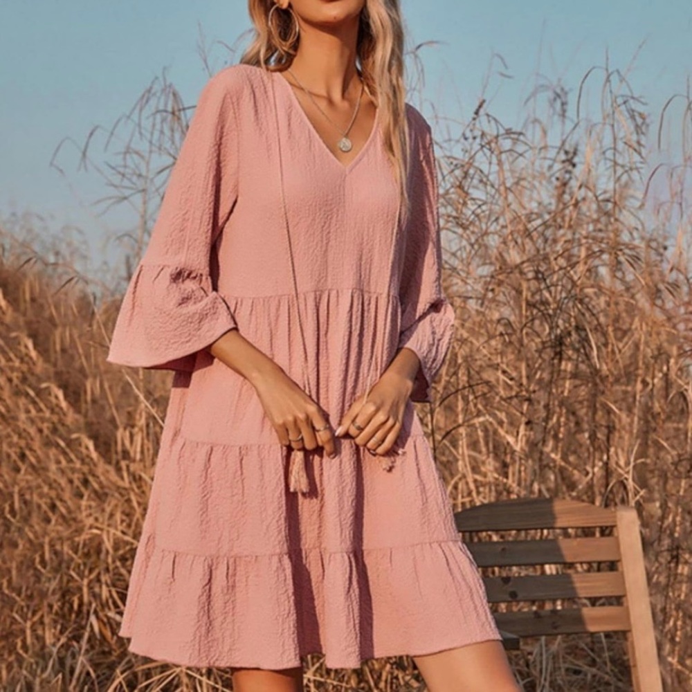 Navorendi Dusty Rose Babydoll Mini Dress